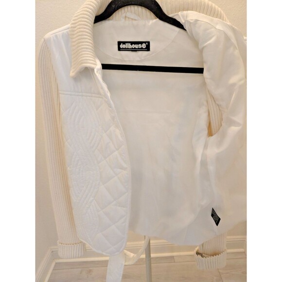 Dollhouse White Quilted M Jacket Ribbed Knit Sleeves Belted Hybrid Belted - Picture 9 of 11